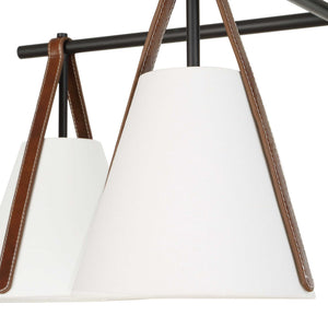 Uttermost Reins Four Light Chandelier Matte Black Linen Shades Saddle Strap Detail