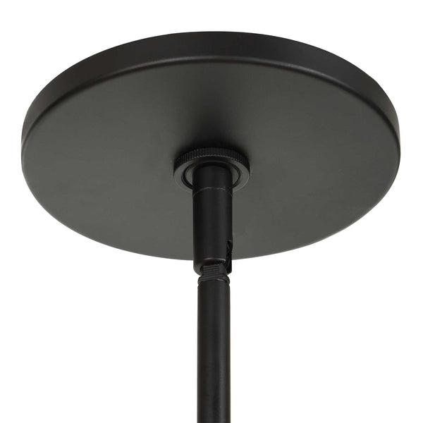 Uttermost Reins Four Light Chandelier Matte Black Linen Shades Saddle Strap Detail