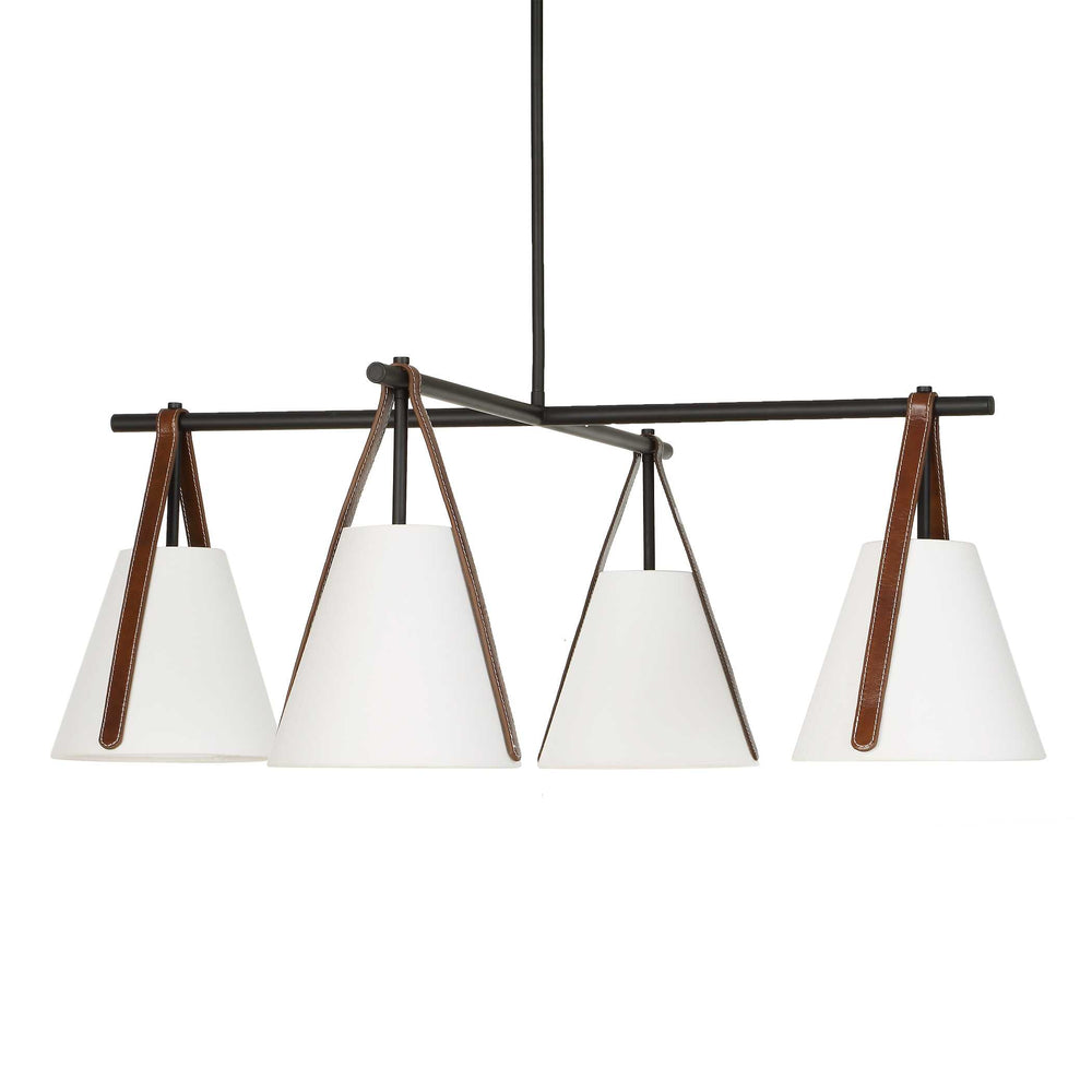Uttermost Uttermost Reins Four Light Chandelier Matte Black Linen Shades Saddle Strap Detail 21418