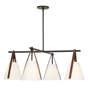 Uttermost Reins Four Light Chandelier Matte Black Linen Shades Saddle Strap Detail