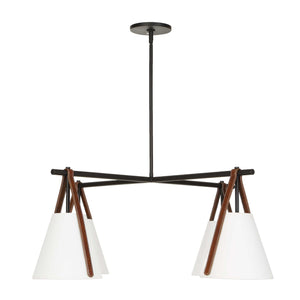 Uttermost Reins Four Light Chandelier Matte Black Linen Shades Saddle Strap Detail