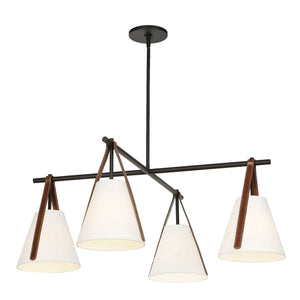 Uttermost Reins Four Light Chandelier Matte Black Linen Shades Saddle Strap Detail