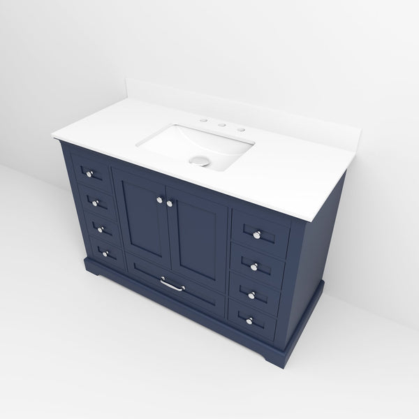 English Elm Navy Single Bath Vanity 48" W x 22" D with Cultured Marble Top, Solid Wood, Soft-Close Drawers, Ample Storage B2731P258359