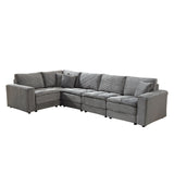 Oversized L-Shaped Sectional Sofa with Detachable Cushions, Corduroy Upholstery - 5 Seats, Convertible Sleeper