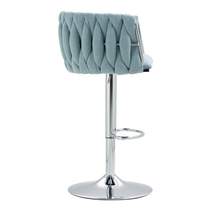 English Elm 360° Fabric Swivel Bar Stools Set of 2 with High Rebound Sponge Cushions, Adjustable Metal Legs, Modern Design Blue W2215P252782