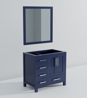 English Elm Navy Blue Bath Vanity With Mirror - 36" W X 22" D, Right Offset Sink, Ample Storage & Easy Install B2731S00513