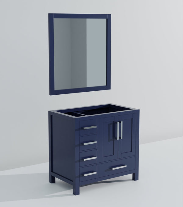 English Elm Navy Blue Bath Vanity With Mirror - 36" W X 22" D, Right Offset Sink, Ample Storage & Easy Install B2731S00513