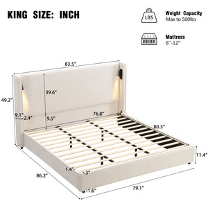 English Elm Christopher Knight Home® - King Size Upholstered Bed Frame With Wingback Headboard, Usb Charging & Adjustable Reading Lamp N757P235229B