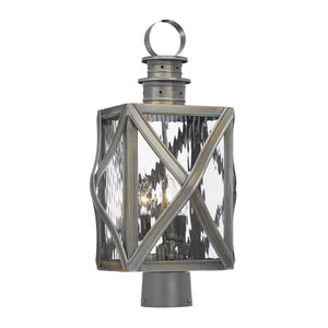 Artistic Lighting 19'' High 3-Light Outdoor Post Light - Olde Bay Finish with Clear Water Glass 2143-WB Elk Lighting