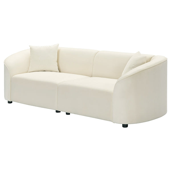 English Elm Christopher Knight Home® - 87" Curved Contemporary Sofa In Off-White Velvet: Elegant Design, Plush Comfort & Durable Frame For Living Spaces N767P2323857B