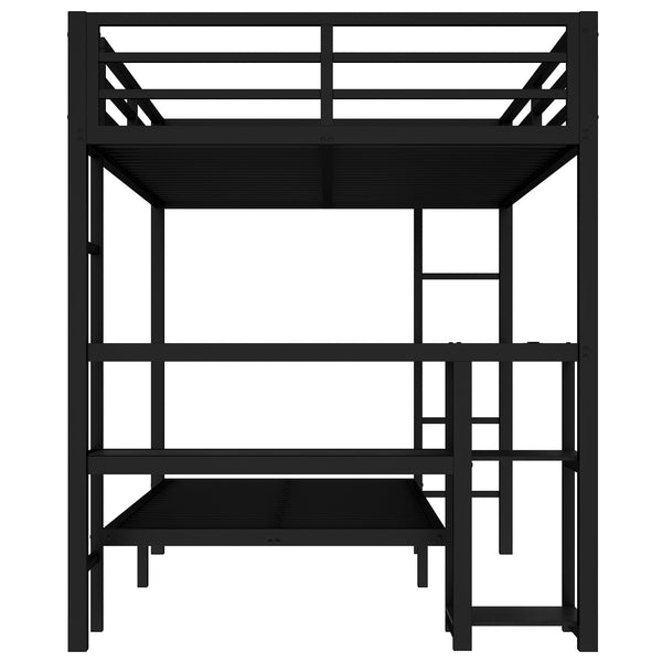 English Elm Full Over Twin Bunk Bed With Integrated Desk, Led Lighting & Usb Ports, Versatile Black Metal Design W1580S00127