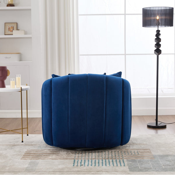 English Elm 40.1"w Velvet Swivel Barrel Chair Oversized Channel Tufted Accent Seat with Pillows W3118S00027