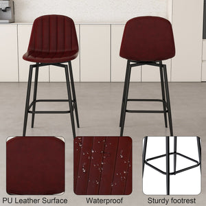English Elm Modern Bar Stools 360° Swivel PU Seats with Back, Metal Legs, 25.6" Counter Height, Dark Brown Set of 2 W2699P358874