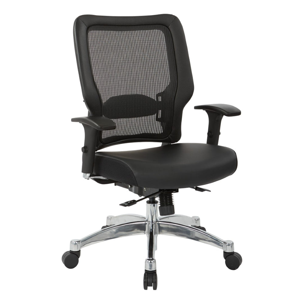 OSP Home Furnishings Black Ergonomic Mesh Back Manager Chair with Bonded Leather Seat and Lumbar Support 63-E3T17C63C