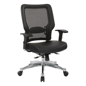 OSP Home Furnishings Black Ergonomic Mesh Back Manager Chair with Bonded Leather Seat and Lumbar Support 63-E3T17C63C