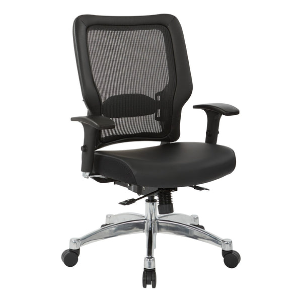 OSP Home Furnishings Black Ergonomic Mesh Back Manager Chair with Bonded Leather Seat and Lumbar Support 63-E3T17C63C