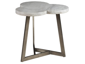 Lexington Artistica Home Aristo Clover End Table - Unique Venetian White Marble Design With Antiqued Silver Leaf Base Silver Leaf Wood 2145-953