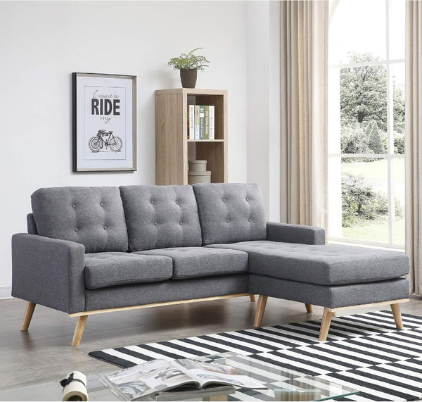 English Elm 1pc Mid-century Modern Linen-like Sectional with Tufted Back and Reversible Chaise B011P203039