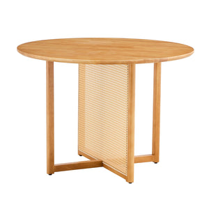 English Elm Chinese Solid Wood Round Table - Rustic Retro Design With Imitation Rattan For Dining & Office Spaces W1151P154825