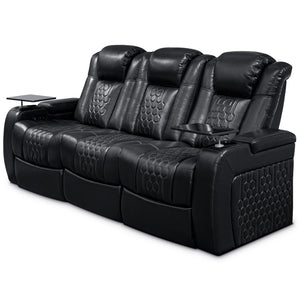 English Elm 86.6"power Recliner Set Genuine Nappa Leather Home Theater Rgb Lighting Usb Charging Black W3819S00091