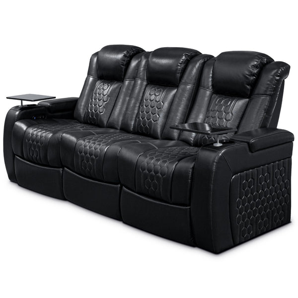 English Elm 86.6"power Recliner Set Genuine Nappa Leather Home Theater Rgb Lighting Usb Charging Black W3819S00091