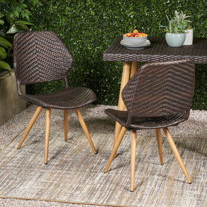 English Elm Christopher Knight Home® - LARYN Rattan Dining Chair Set of 2 – Brown Multi Wicker with Wood-Finish Iron Legs, Cushioned Comfort 62949.00MBRN