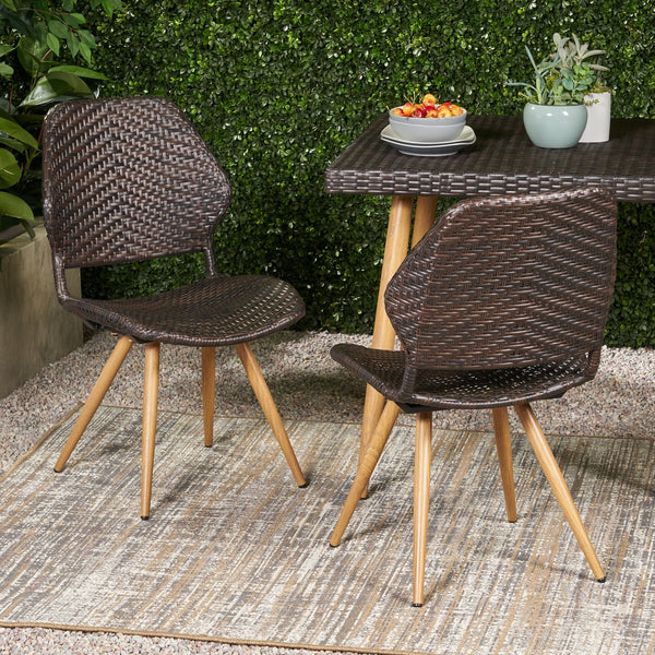 English Elm Christopher Knight Home® - LARYN Rattan Dining Chair Set of 2 – Brown Multi Wicker with Wood-Finish Iron Legs, Cushioned Comfort 62949.00MBRN