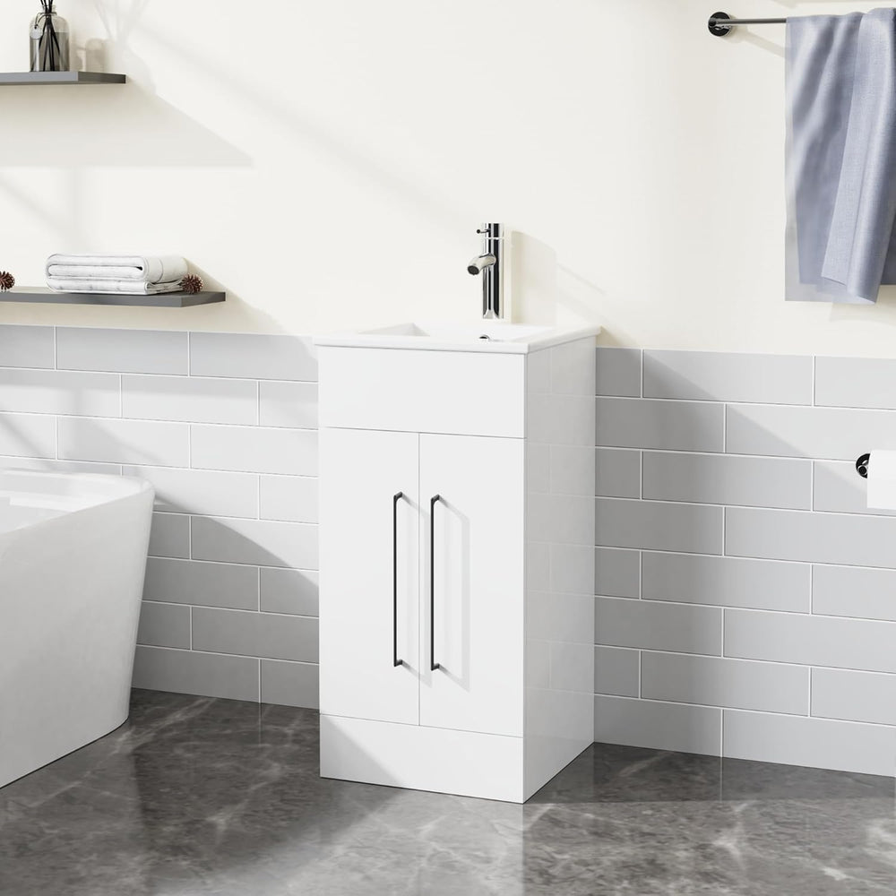 English Elm Goodyo 16" Small Bathroom Vanity Single Sink Freestanding Modern White Cabinet with Ceramic Basin and Soft-Close Doors D163095185