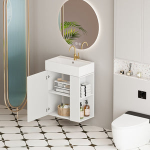 English Elm 21.6" Floating Bathroom Vanity Ceramic Sink Soft Close Door Brushed Copper Hardware White W1920S00196