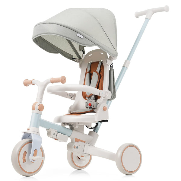 English Elm 7 in 1 Convertible Toddler Trike Aluminum Foldable Push Bike with Canopy for Ages 1 to 6 Blue N726P248345C