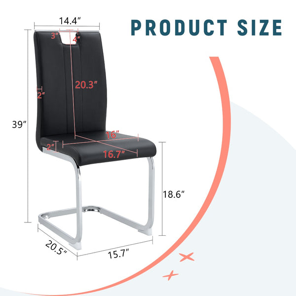 English Elm Set Of 4 Bow-Shaped Black Pu Chairs - Modern Elegance For Dining, Office, And Lounge Spaces W3226P279082-GIGA