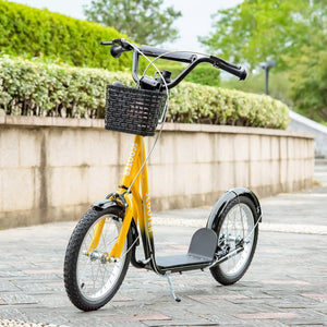 English Elm Aosom Kids Kick Scooter Steel Frame 16 Inch Tires Dual Brakes Basket Adjustable W2225P249786
