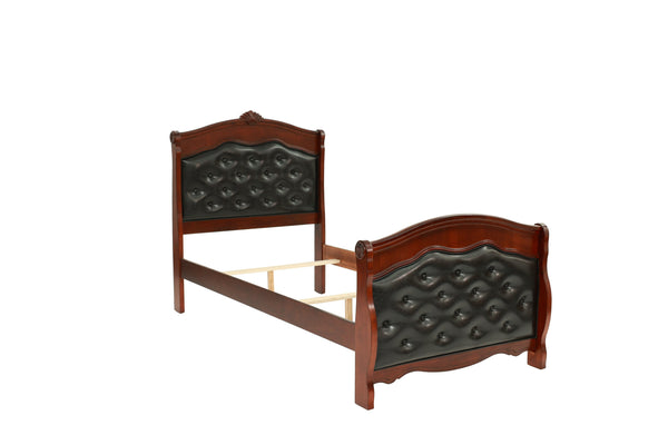 English Elm Dark Glam Full Size Bed Espresso Faux Leather Upholstered Headboard Footboard Elegant Frame Deluxe Comfort Cherry 47 L x 54 W x 6 H B011S00915
