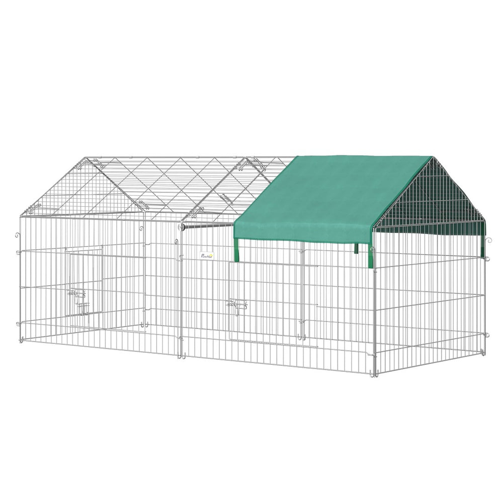 English Elm Pawhut Roofed Small Animal Enclosure with Four Gates for Rabbits Chinchillas Chickens W2225P173732