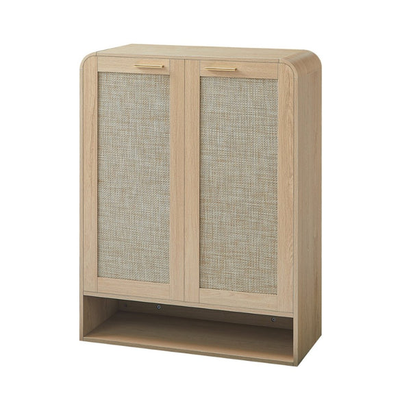 English Elm Rattan Door Shoe Cabinet Six Tier Adjustable Shelving Entryway Storage Organizer Oak W1820P399462
