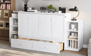 English Elm Queen Murphy Bed With Storage Drawers & Shelves - Space-Saving Design For Modern Guest Rooms W1580S00255-GIGA
