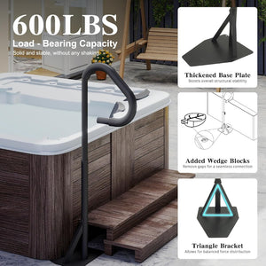 English Elm Hot Tub Aluminum Safety Rail with Swivel Grip Adjustable Height and 600 Lb Support W1859P429198