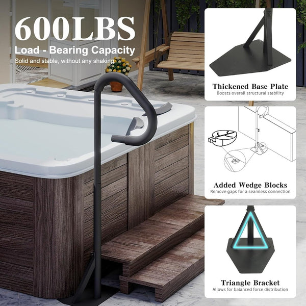 English Elm Hot Tub Aluminum Safety Rail with Swivel Grip Adjustable Height and 600 Lb Support W1859P429198