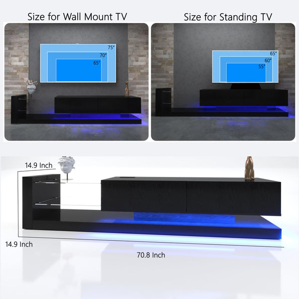 English Elm [new New Update Led Tv Stand with Power Outlet Fits 75 Inch Screens Modern Console Black W1701P413008