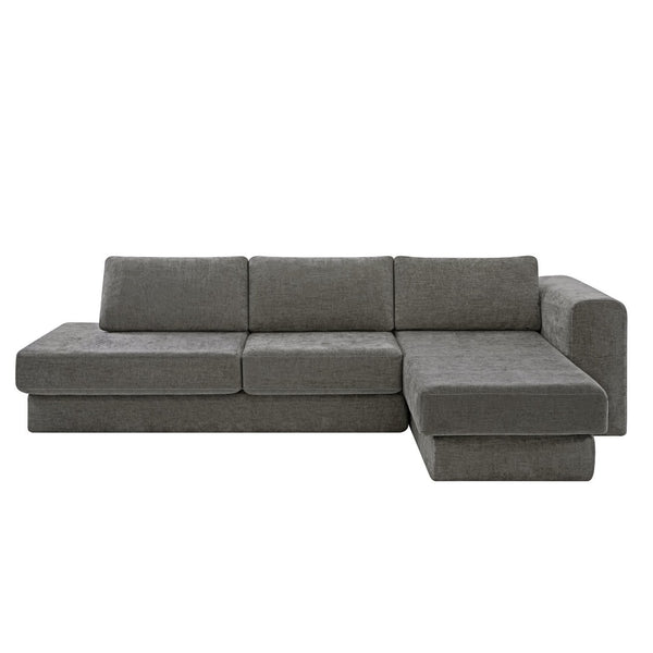 English Elm L-shaped Chenille Sectional Sofa with Deep Modular Seating and Layered Cushion Comfort Dark Grey N763S000090R