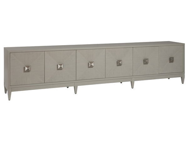 Lexington Artistica Home Logan Convertible Long Media Console With Adjustable Height, Unique Finish & Ample Storage Solutions Light Gray Wood 2149-907