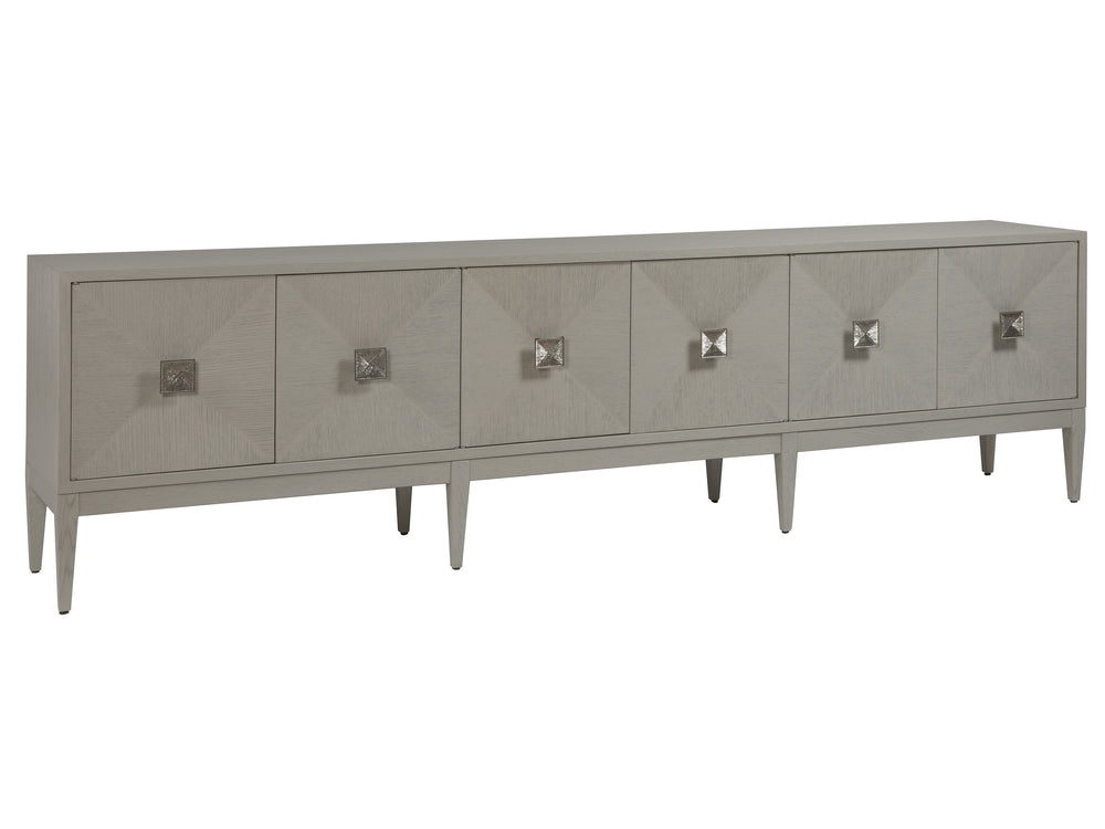 Lexington Artistica Home Logan Convertible Long Media Console With Adjustable Height, Unique Finish & Ample Storage Solutions Light Gray Wood 2149-907