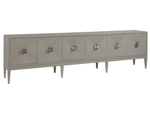 Lexington Artistica Home Logan Convertible Long Media Console With Adjustable Height, Unique Finish & Ample Storage Solutions Light Gray Wood 2149-907