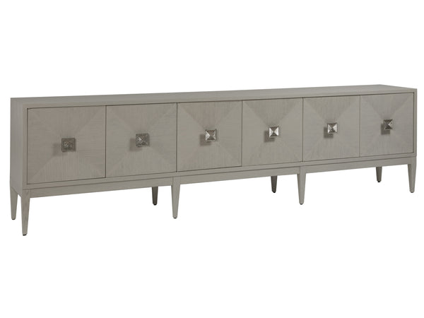 Lexington Artistica Home Logan Convertible Long Media Console With Adjustable Height, Unique Finish & Ample Storage Solutions Light Gray Wood 2149-907