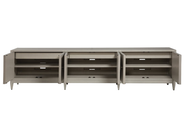 Lexington Artistica Home Logan Convertible Long Media Console With Adjustable Height, Unique Finish & Ample Storage Solutions Light Gray Wood 2149-907