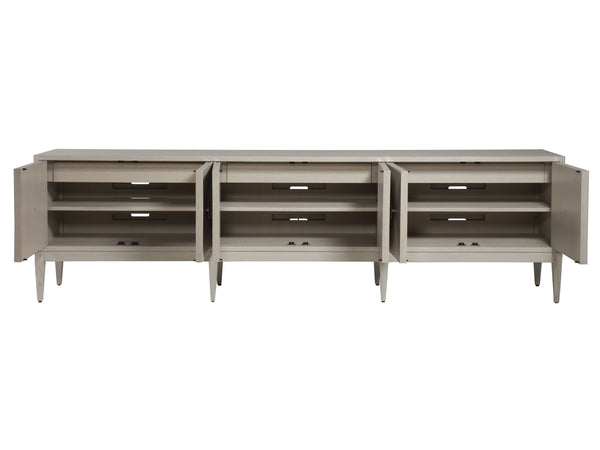 Lexington Artistica Home Logan Convertible Long Media Console With Adjustable Height, Unique Finish & Ample Storage Solutions Light Gray Wood 2149-907