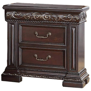 English Elm Traditional Solid Wood Nightstand with Carved Detail, 2 Drawers, Dark Cherry Finish, 29"L x30"H B011P353749