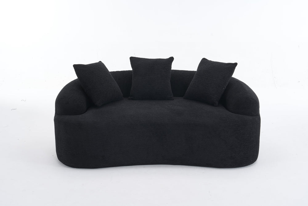 English Elm LY-025S Black Curved Loveseat — Chenille Velvet, 30D Foam & Spring Comfort, No Assembly, 65" Compact Sofa with 3 Pillows W2231P329643