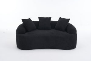 English Elm LY-025S Black Curved Loveseat — Chenille Velvet, 30D Foam & Spring Comfort, No Assembly, 65" Compact Sofa with 3 Pillows W2231P329643