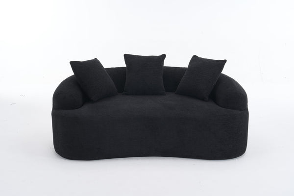 English Elm LY-025S Black Curved Loveseat — Chenille Velvet, 30D Foam & Spring Comfort, No Assembly, 65" Compact Sofa with 3 Pillows W2231P329643
